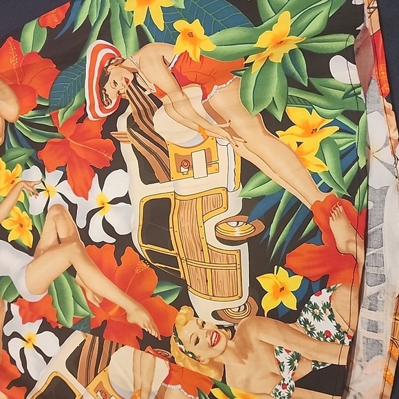 NWOT Belle Poque Summer Dress Bold Print Pin Up Girls Hibiscus Island Sz Med - Picture 6 of 12